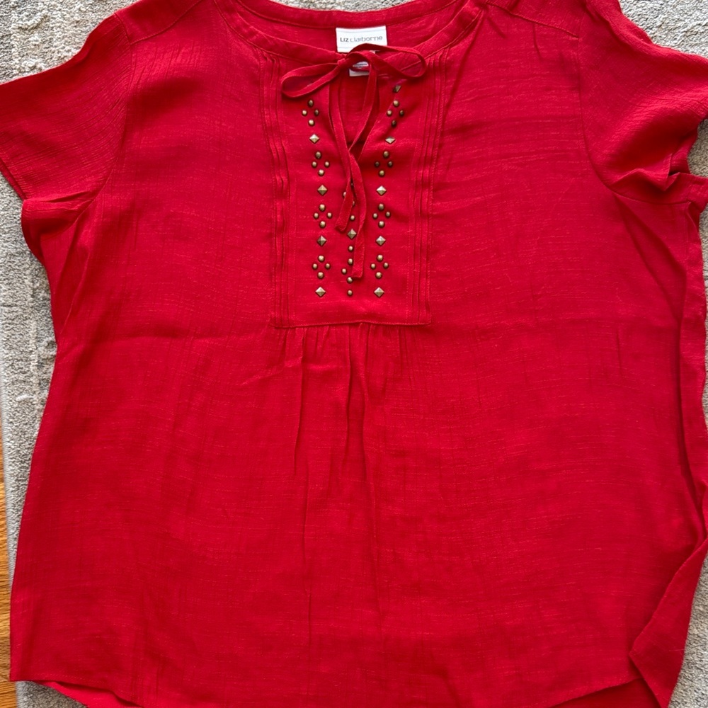 Liz Claiborne Red Embellished Blouse